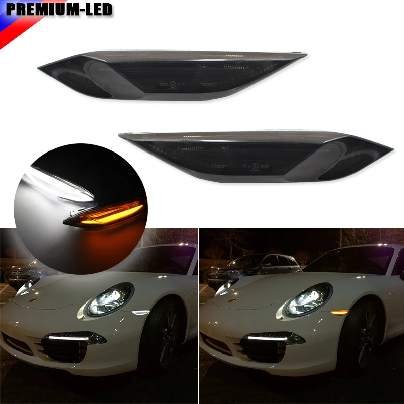iJDM Smoked Lens Amber/White Switchback LED Side Markers For Porsche