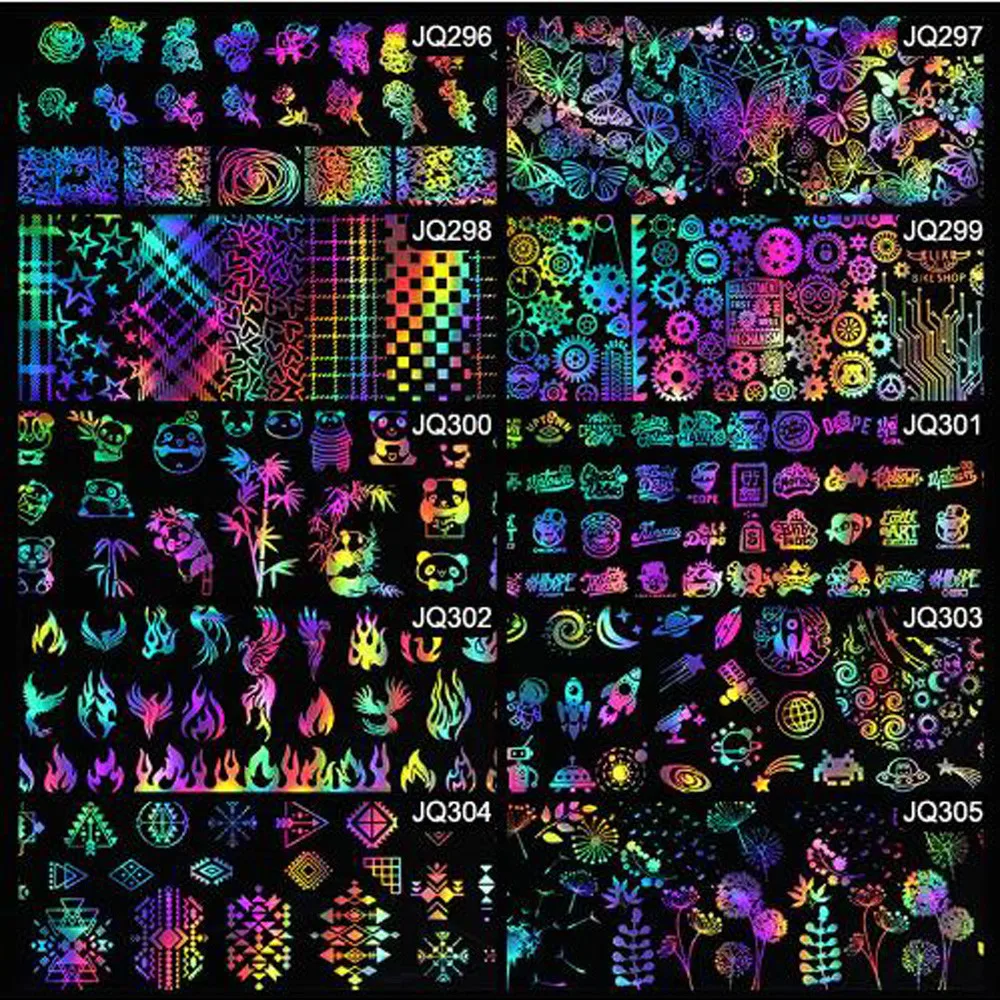 4*100cm/Roll Holographic Nail Foil Flame Dandelion Panda Bamboo Butterfly Flower Nail Art Transfer Sticker Nail Art Decals