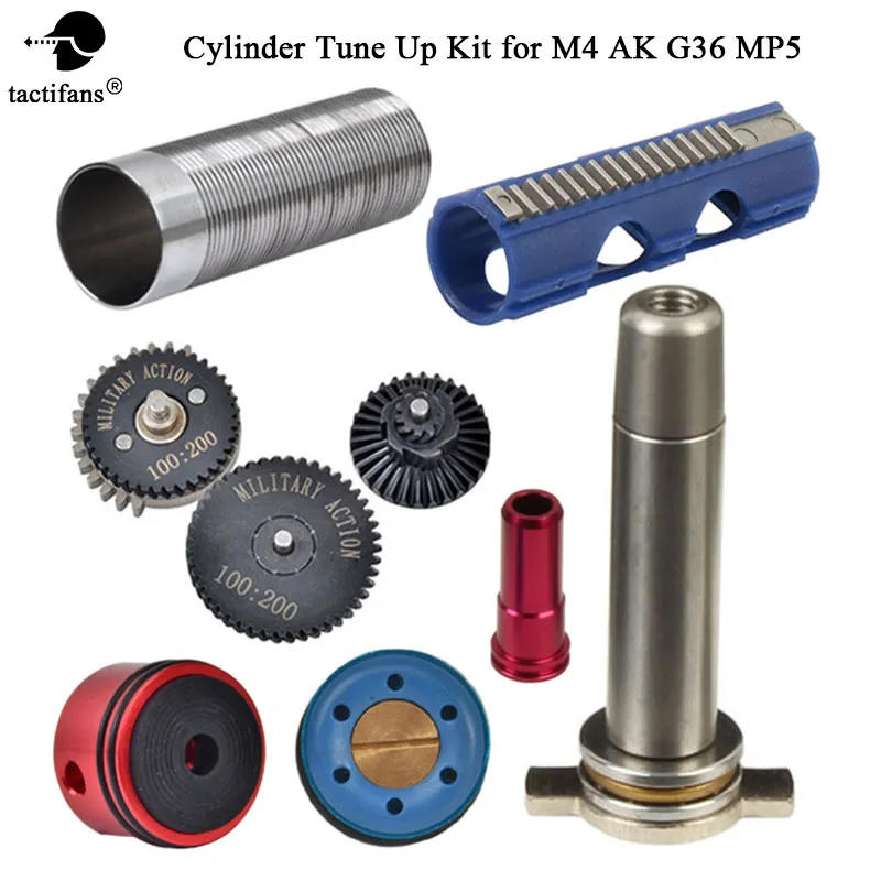 

Airsoft 100:200 High Speed Gear 15 Teeth Piston Cylinder Piston Head Spring Guide Nozzle Tune-Up Set for M4/AK/G36/MP5 series