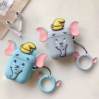 

For Airpods 2 1 Case Cartoon Elephant Earphone Cases For Apple Airpods Funny Accessories Protect Cover with Finger Ring Strap