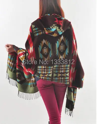 

Hot Sale Poncho / cape Hooded Fringed Sweater Tribal Boho Aztec People Chic Gypsy Shawl Scarf Free Sz Free Shipping