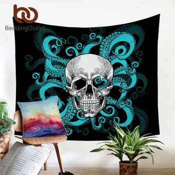 

BeddingOutlet Octopus and Skull Tapestry Tentacles Hand Wall Carpet Gothic Wall Hanging Blue Red Bedspread 150x200 Home Decor