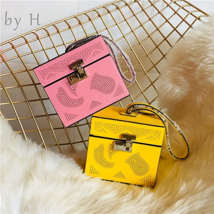 

by H 2019 new mini square box bag women's vintage designer clutch genuine leather pink luxury shoulder bag cute fashion handbag
