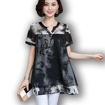 

Women Blouses And Tops Women Summer Short Sleeve Chiffon Print Blouse Women's Plus Size 5XL Elegant Female Blusas Ladies Shirts