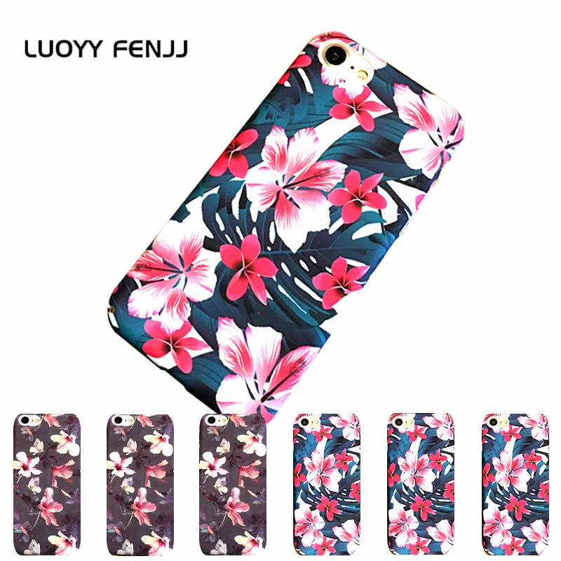 

LUOYY FENJJ Flower Matte Case For iPhone 6 6s 7 Plus Cover Hard Plastic PC Floral Phone Case For iPhone 7 8 Plus X Coque Protect