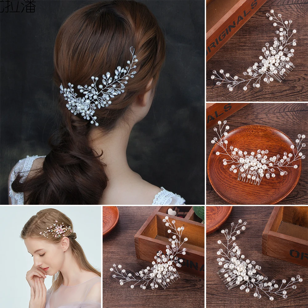 

1Pc Hairwear Imitation Pearls Flower Hair Comb Bridal Tiaras Crowns Headpiece Wedding Bridal Hair Jewelry Accessories For Women