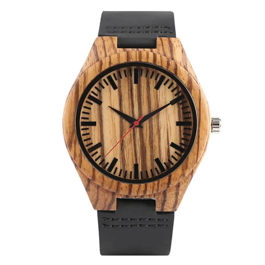 Casual Nature Wooden Male Creative Wrist Watch With Black Genuine Leather Band Strap Men Bamboo Quartz Watches Relojes (2)