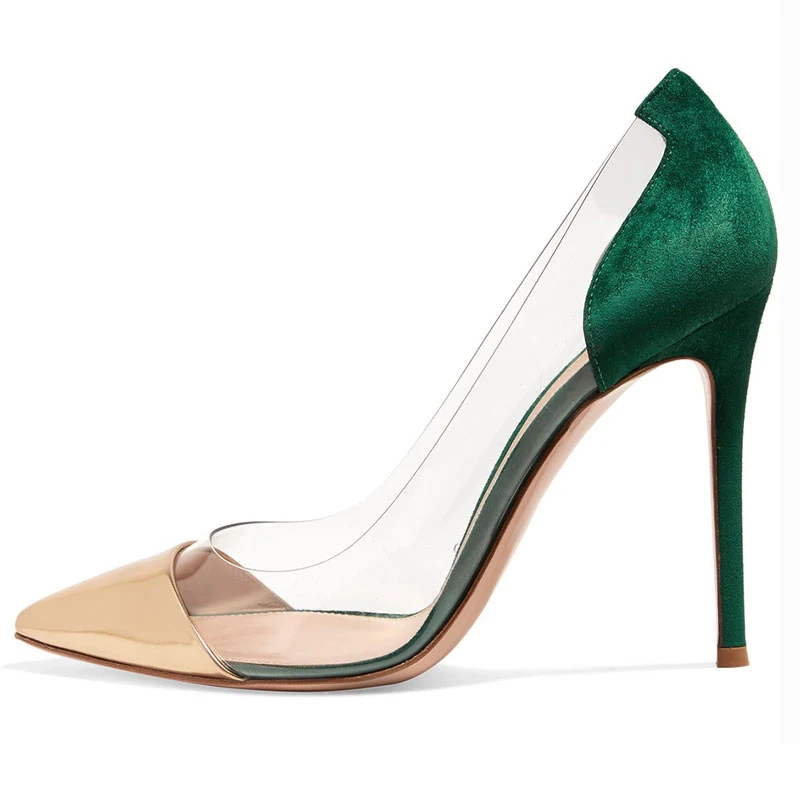 Г. летние туфли-лодочки из ПВХ пикантные вечерние туфли на шпильке элегантные модельные туфли с острым носком из зеленой замши 44 45 - Цвет: green