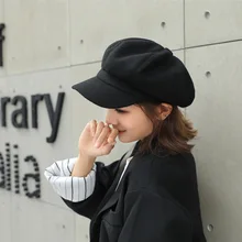 Auutmn зима Шапки для Для женщин однотонные восьмиугольная Кепки кепка газетчика Для мужчин дамы Повседневное шерсть шляпа берет Для женщин художник Восьмиугольные шапочки