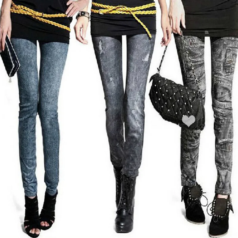 New Arrivals Casual Imitation Cowboy Printed Leggings High