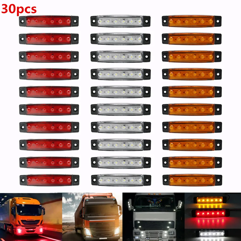 30 шт. 12/24V 6 светодиодный красный+ белый+ желтый прицеп пикап Боковые указатели поворота Габаритные светильник