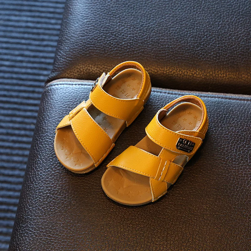 Обувь для мальчиков сандалии девочек летние маленькие дети обувь детские сандалии для мальчиков кожаные туфли для малышей корова мышцы дно ребенок дышащая - Цвет: Цвет: желтый