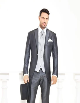 

Tailor Made Groom Tuxedo Shiny Gray Groomsmen Peak Lapel One Button Wedding/dinner Suits Best Man Bridegroom (jacket+pants+vest)
