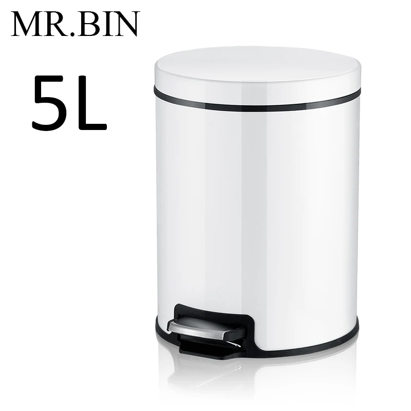 MR. BIN белый круглый контейнер для мусора педаль металлическая урна устойчиво к отпечаткам пальцев замедленная Тихая крышка мусорного бака для дома