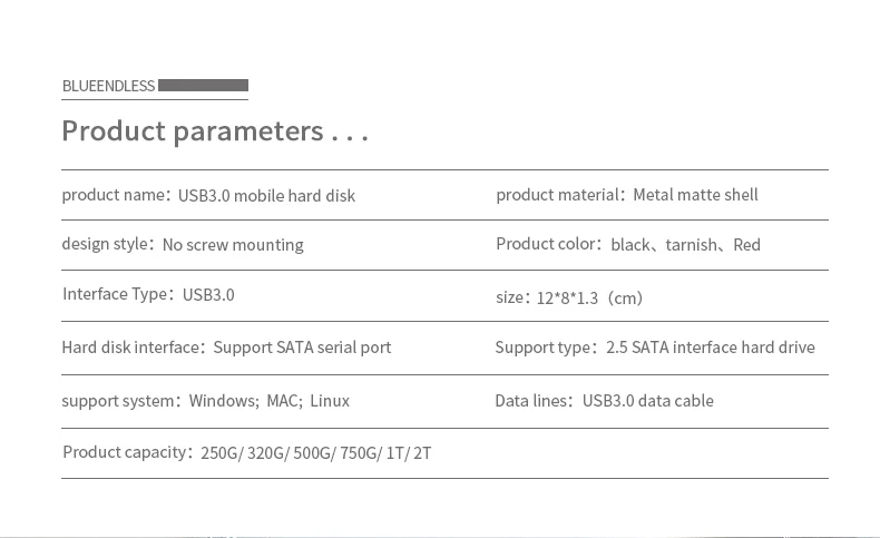 Blueendless HDD внешний жесткий диск Алюминиевый 2,5 'SATA HDD USB 3,0 750 GB/500GBg SSD жесткий диск 1 ТБ Hd Externo