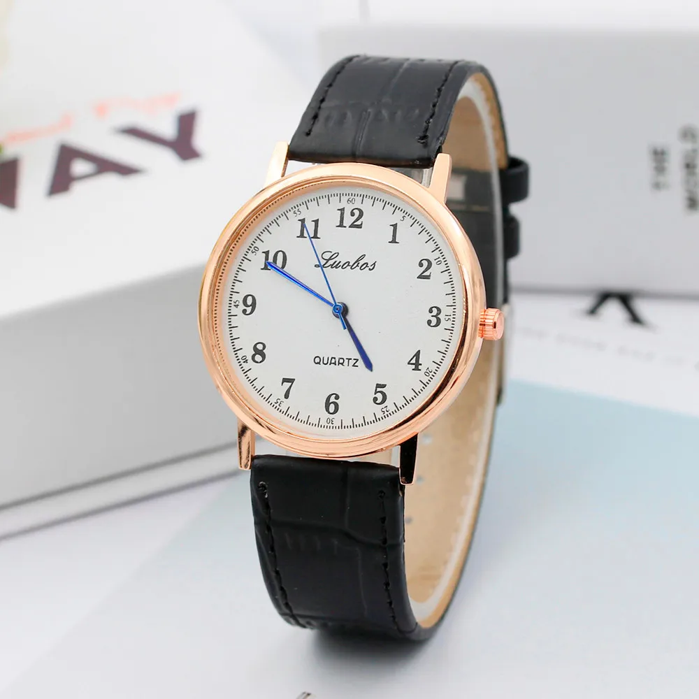 Fashion Casual Watches Women Men quartz-watch Luobos brand Simple dial design lovers' watch leather wristwatches clock