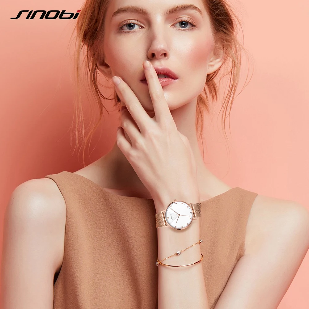 SINOBI Модные женские наручные часы с бриллиантами золотой ремешок для часов Топ люксовый бренд девушка Кристалл Кварцевые часы Женские часы дропшиппинг