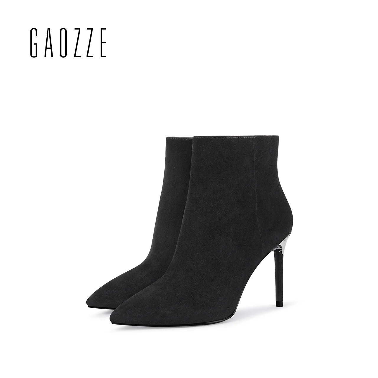 

GAOZZE black sheep suede leather women ankle boots high heel pointed toe shoes female side zipper ankle boots 2017 autumn new