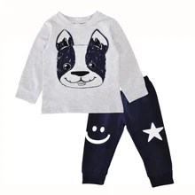 Baby Boy Clothing Set Christmas Animal Dog Kids Infant Clothes Autumn Cartoon T-shirt+Star Smile Face Pants Girl Clothing Sets