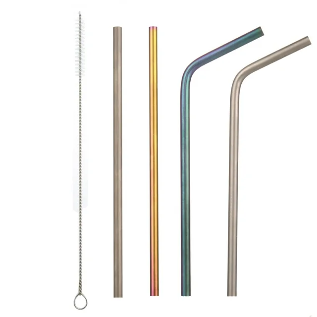Outdoor Travel Portable EDC MetalHealthy Tea Thick Straw Stir Stick Pure Titanium Drink Give Straw Brush