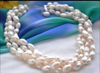 

shipping> >>>Z5866 NICE 4row 18"~20" 13mm white baroque FRESHWATER CULTURED pearl necklace