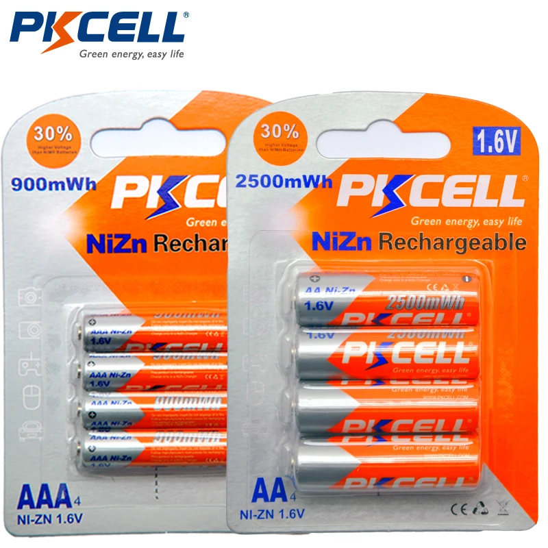 PKCELL 4Pc card AA Battery 1 6V 2500mWh AA Rechargeable Batteries 4Pcs card 900mwh AAA Batteries