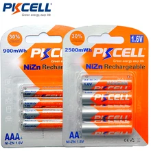 PKCELL 4Pc card AA Battery 1 6V 2500mWh AA Rechargeable Batteries 4Pcs card 900mwh AAA Batteries