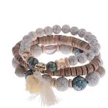 

Hot Sale Trendy Bracelets 3pcs/set White simulated-jade Elephant Wood Beads Brand Design Wild style Bracelet For Lady HXB008