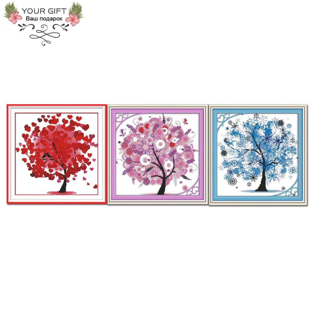 Joy Sunday F369(2)F370(3)F371(4) Free Shipping 14CT 11CT Counted and Stamped Home Decor Happy Tree Cross Stitch kits | Дом и сад