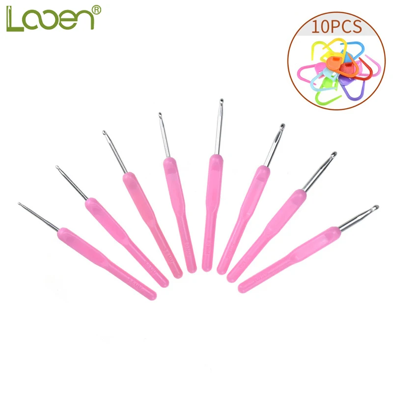 Looen 8 sizes 2.5 6mm Crochet Hooks Soft Plastic Knitting Needles Yarn