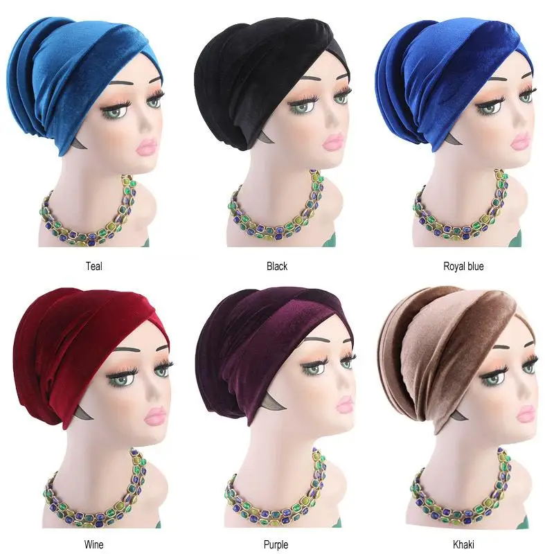 Мусульманский Тюрбан Хиджаб Шарф, женский, хиджаб тюрбан шапка бархатный тюрбан, головной платок исламский тюрбан Slouch Hat Turbantes Turbante Feminino
