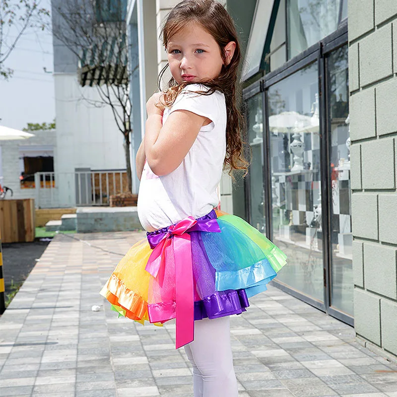 Summer Baby Floral Skirt Bowknot Rainbow Color Skirts Girls Ballet