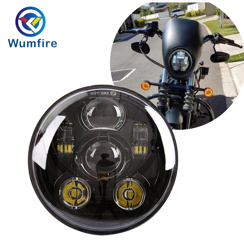 5.75" 5 3/4 LED Motorcycle Headlight Daymaker Black For Harley