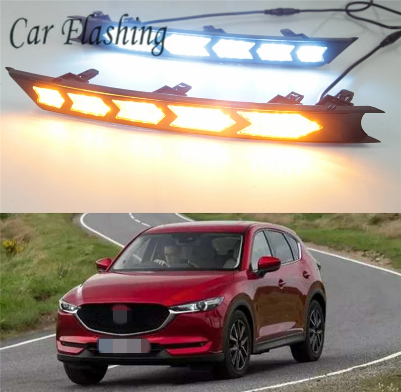 Car Flashing 1set for Mazda cx 5 cx5 2017 2018 LED DRL Daytime Running Light Daylight yellow