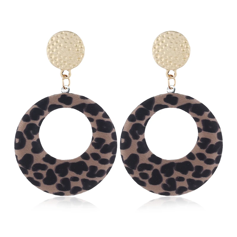 

New Imitation Flannel Round Geometric Leopard Dangle Earrings For Women Statement Trend Jewelry Gifts Boucle D'oreille AE792