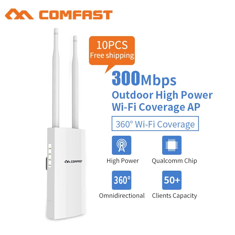 

10pc 2.4Ghz 300Mbps 48V PoE 27dBm Outdoor wireless AP CPE wifi router signal booster base station 2*5dbi antenna for Garden park