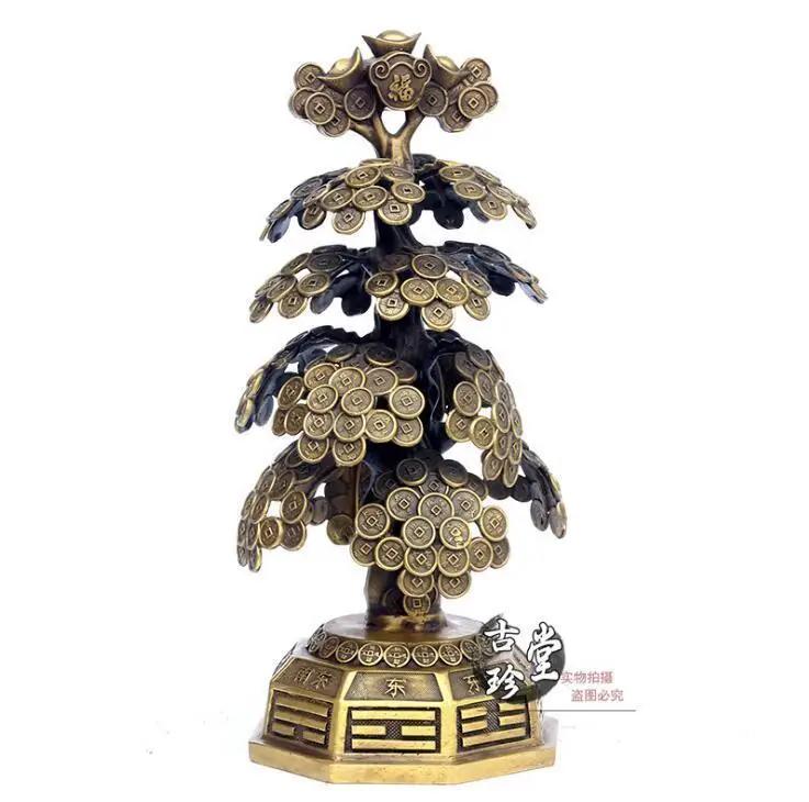 

Chinese Brass Fengshui Wealth Yuanbao coin copper cash Cow Money Tree Statue