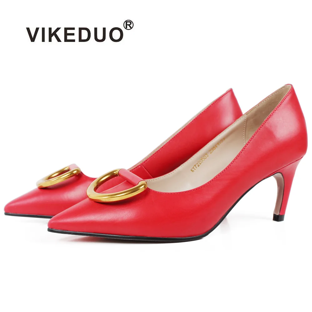 

Vikeduo Fashion Women High Heel Pumps 2019 Red Pointed Toe Ladies Dress Shoes Wedding Party Genuine Leather Handmade Shoe Zapato