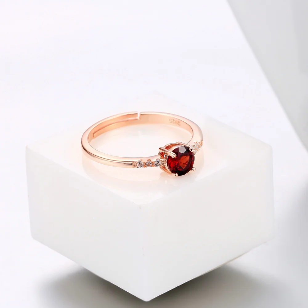 MoBuy 100% 925 Sterling Silver 0.5 Carat Gemstone Ring For Women Resizable Rose Gold Plated Natural Garnet Fine Jewelry MBRI012