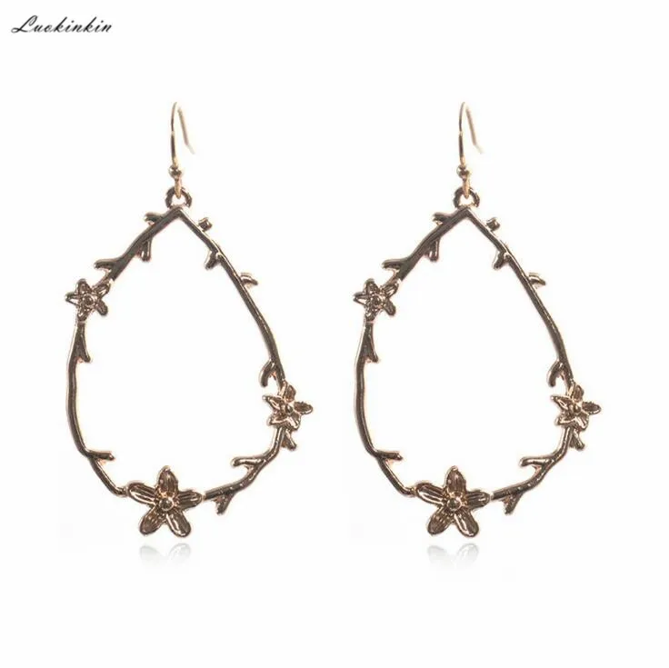 

gold circle hollow branches leaf flower fashion earrings simple geometric elegant women earrings jewelry 2019