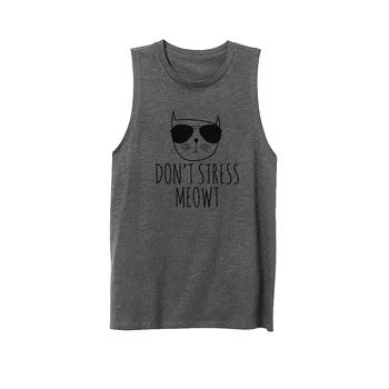 

Womens Don't Stress Meowt Cat Funny Workout Fitness Casual Tank Vest Tops