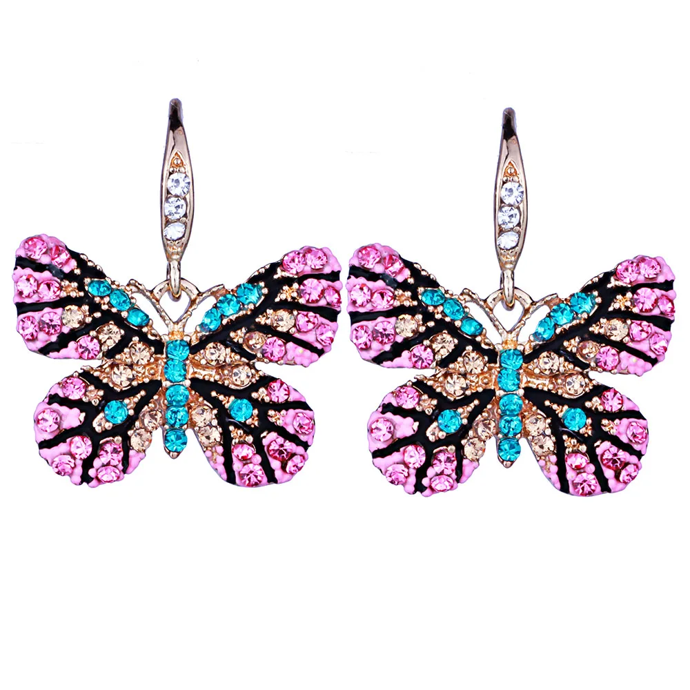 

FARLENA Shining Colorful Crystal Wedding Earrings for Brides Women Gold Butterfly Drop Brinco 2018 Bridesmaid Jewelry Party Gift