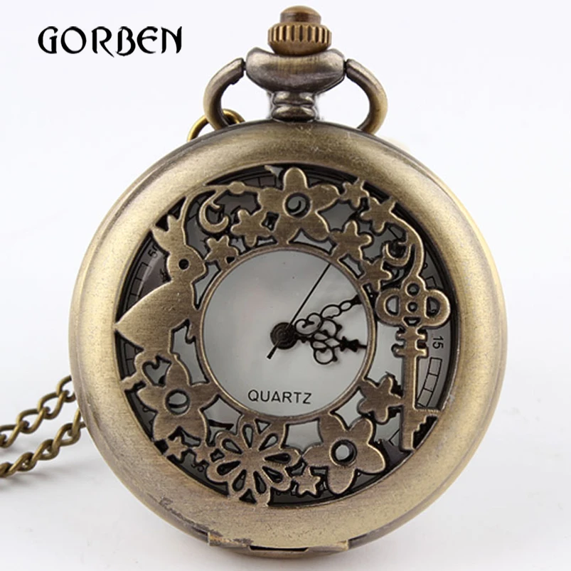 2019 Bronze Rabbit Hollow Quartz Pocket Watch Pendant Necklace Chain Vintage Pocket fob Watches relogio de bolso 2019 Bronze Rabbit Hollow Quartz Pocket Watch Pendant Necklace Chain Vintage Pocket fob Watches relogio de bolso