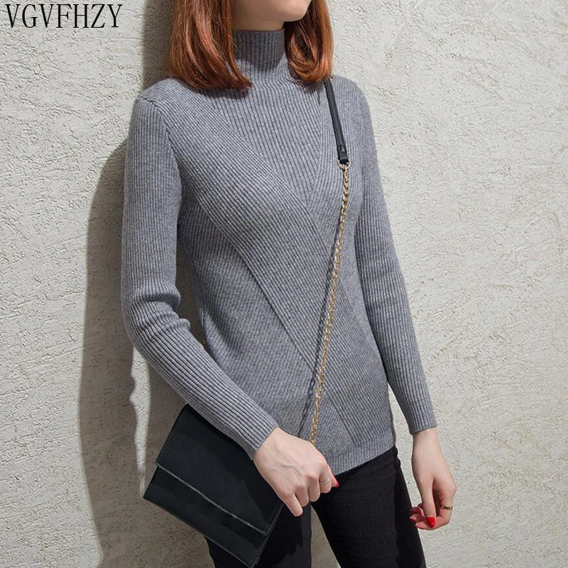 New 2018 Fashion Women's sweater Cashmere Elastic Autumn Winter Half Turtleneck Sweaters sexy tight Bottoming Knitted Pullovers | Женская