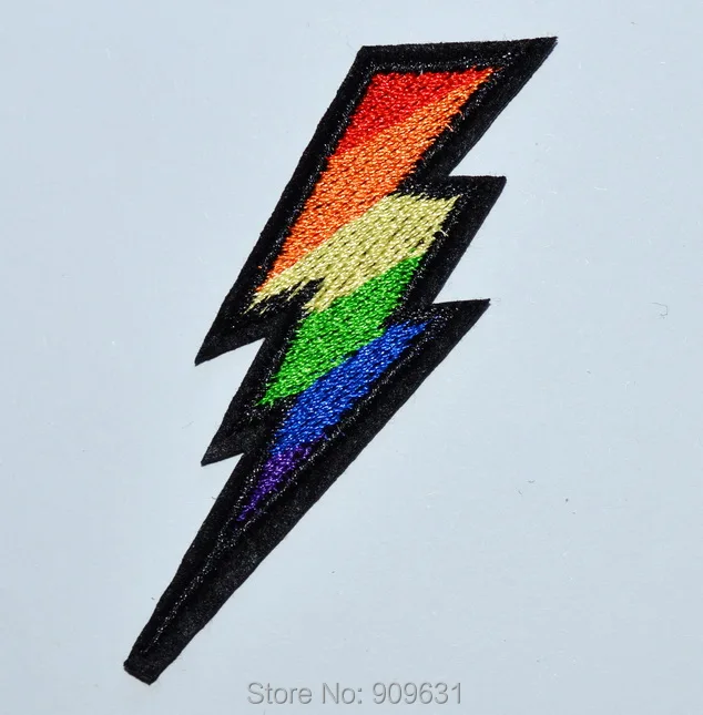 

Lightning bolt gay lesbian pride rainbow retro LGBT applique iron on patch ~ Flash Lightning Bolt Symbol Thunder High Voltage