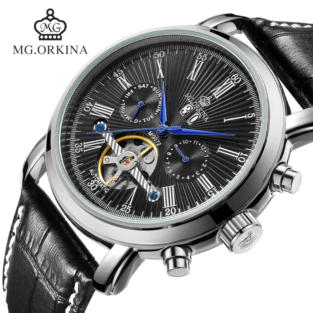 silver black automatic watch men