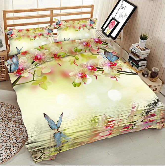 

Butterfly and yellow flowers on the water 3d effect photo bed linen can be customized photo pattern