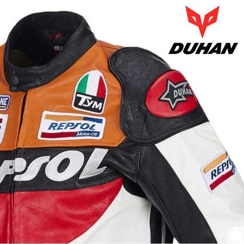 Модные DUHAN moto Racing куртки moto rbike GP REPSOL moto rcycle кожаная куртка для верховой езды полиуретановая кожа оранжевый синий