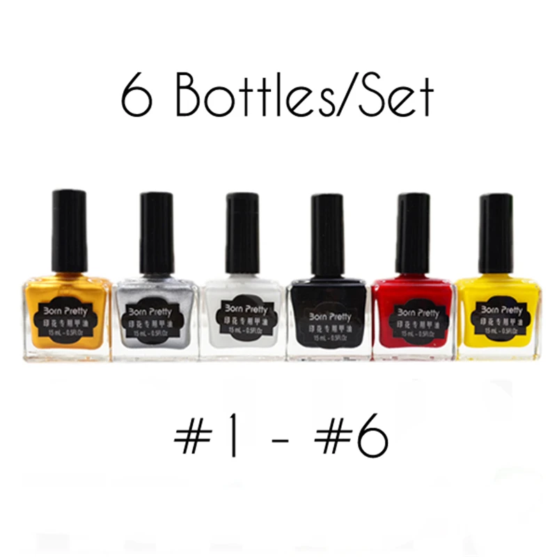 

BORN PRETTY 6 Bottles 15ml Nail Art Stamping Polish Set Manicure Art Plate Printing Varnish Lacquer Kit #1-#6