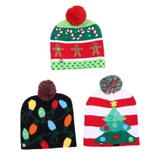 Светодиодный свет Рождественская шапочка Рождественский свитер вязаная шапка аксессуары мультфильм Блестящий вязаный Шапки Снеговик Милая модель для рождественской вечеринки